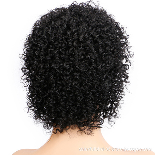 Short African Wigs Human Hair Ombre Pixie Curly Short Wigs 1B/99J Burgunfy Red Ombre Short Afro Curly Wig with Bangs for women